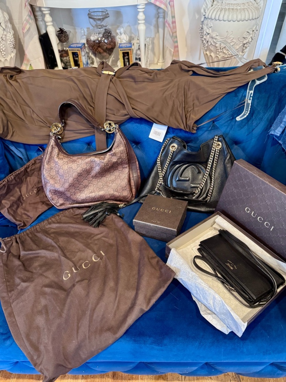 Guccissima in Metallic brown/Shoulder Bag with Black Leather Chain  COMING SOON